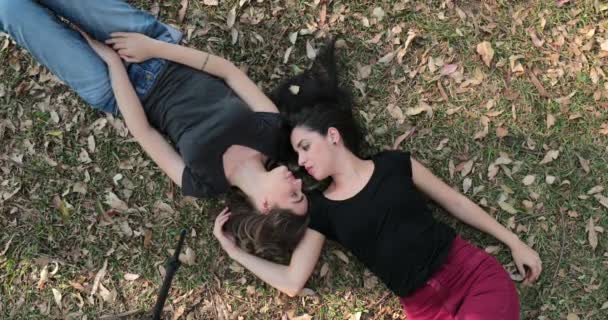 Best Friends Lay Field Daydreaming Looking Each Other — Video