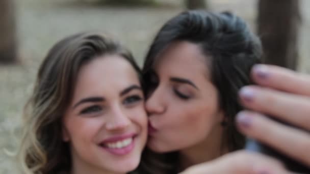 Girlfriends Lgbt Taking Selfie Park — Video
