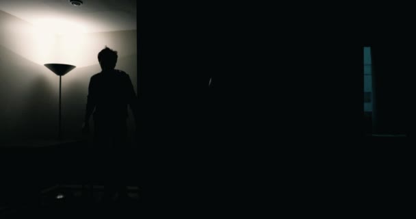 Hombre Soltero Encendiendo Las Luces Llegar Casa — Vídeos de Stock