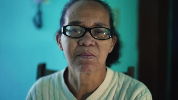 African American Senior Woman Portrait Closeup Face Black Elderly Hispanic — Stock videók
