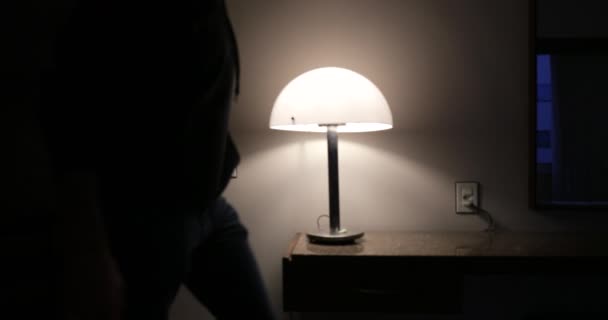 Man Turning Lamp Light Arriving Home — ストック動画