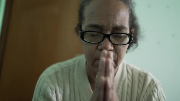 Spiritual Senior Woman Praying God One Older Hispanic Person Prayer — Stock videók