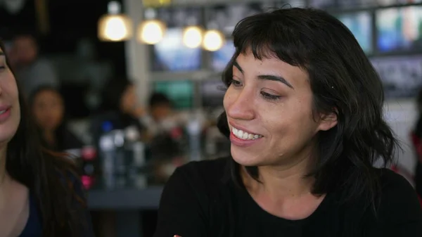 One Hispanic Woman Talking Friend Cafe Brazilian Young Person Conversation — Foto Stock