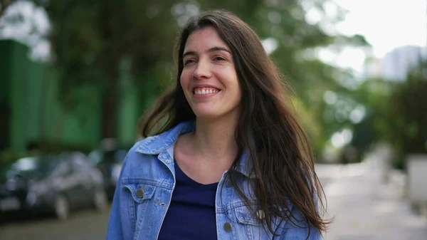 One Happy Woman Walking Forward Confident Person Walks Smiling — Fotografia de Stock