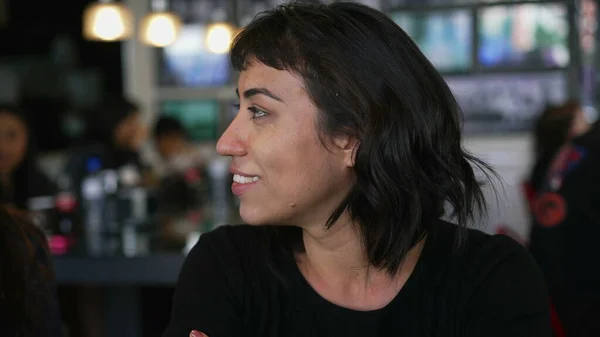 One Hispanic Woman Talking Friend Cafe Brazilian Young Person Conversation — Fotografia de Stock