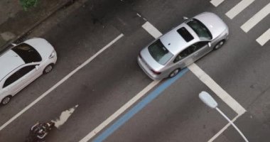Rio de Janeiro, Brazil, Circa June 2018- Cars passing by, vertical view of traffic from above