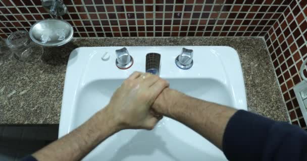 Person Opening Bathroom Water Focet Washing Hands Point View Pov — Vídeos de Stock