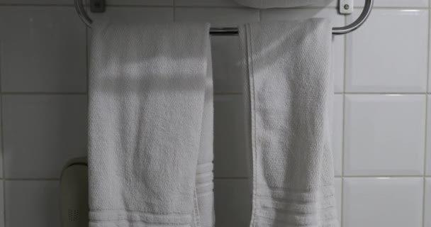 Person Grabbing Towel Shower — Wideo stockowe