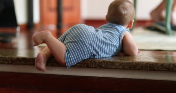 Baby Boy Learning Climb Step Staircase Home Casual Authentic Toddler — Video