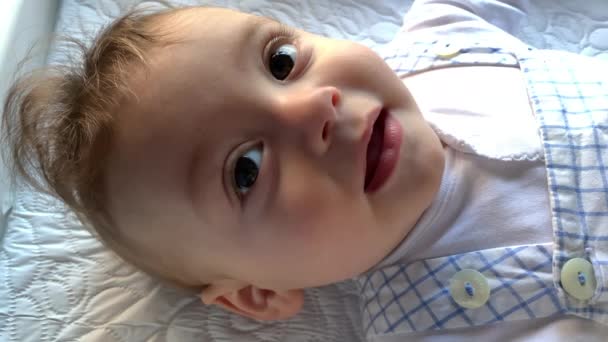 Cute Baby Boy Blonde Child Face Looking — ストック動画