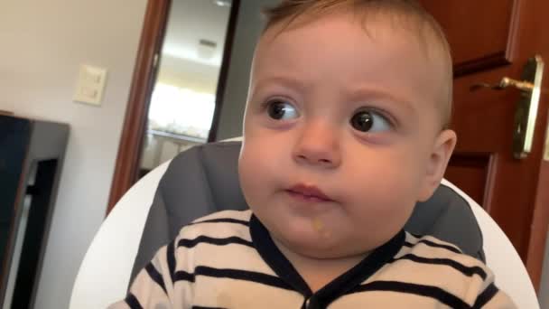 Infnat Boy Eating Piece Orange — Video Stock