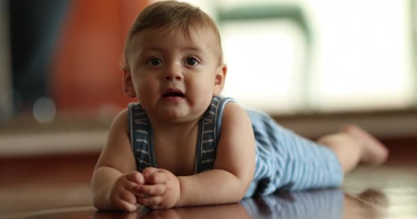 Cute Baby Boy Portrait Home Looking Camera — Stockvideo