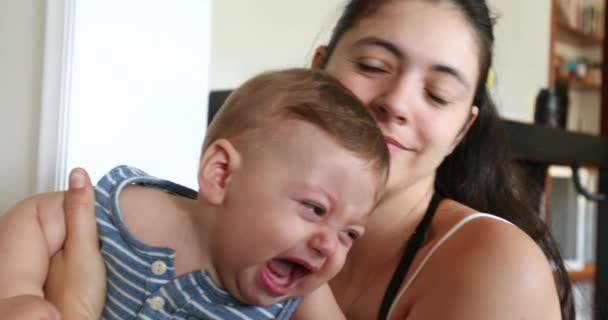 Angry Upset Baby Boy Infant Complaining Having Tantrum — Stockvideo