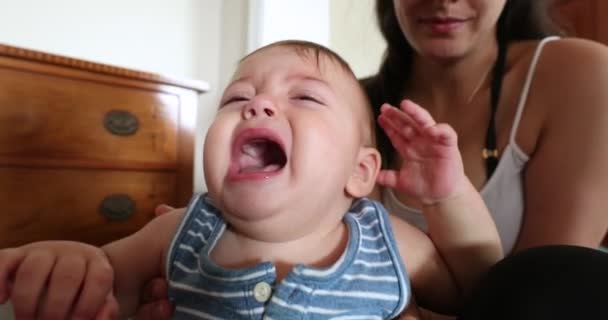 Upset Baby Infant Boy Complaining Crying Having Tantrum — 图库视频影像