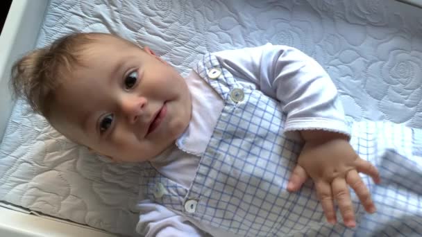 Beautiful Baby Boy Blond Child Looking Camera — ストック動画