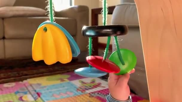 Baby Hands Playing Wooden Toy — Stock video