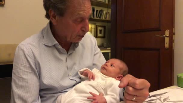Casual Candid Authentic Grand Father Holding Newborn Baby — Stockvideo
