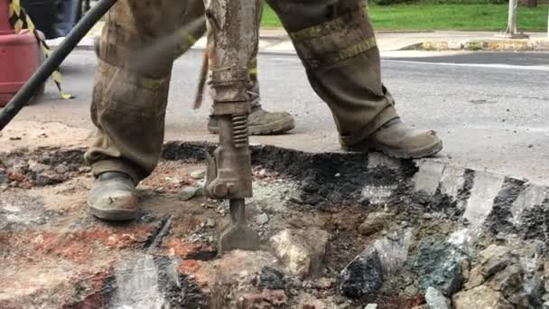 Building Demolition Jack Hammer Drill Breaking Concrete Asphalt — Wideo stockowe