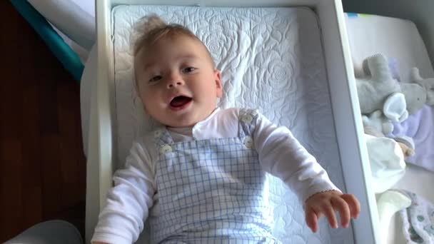 Happy Cute Adorable Blonde Baby Feeling Joy — Vídeo de stock