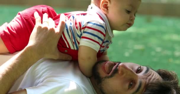 Father Baby Son Relationship Authentic Casual Park — Stockvideo