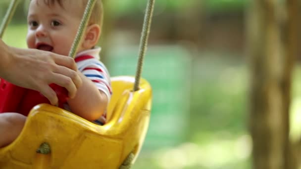 Happy Baby Playground Park Swing Slow Motion — Wideo stockowe