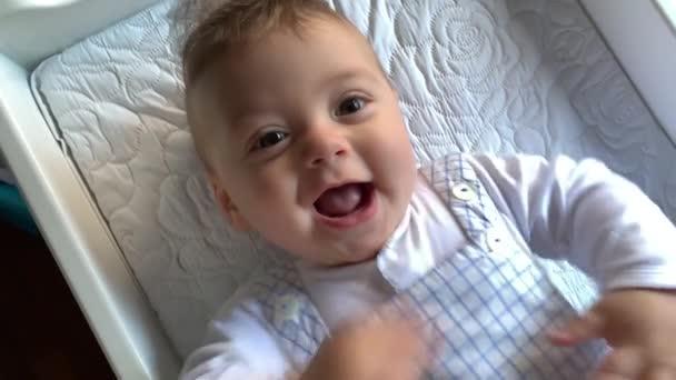 Cute Adorable Beautiful Blonde Baby Boy Face Feeling Happy — Video