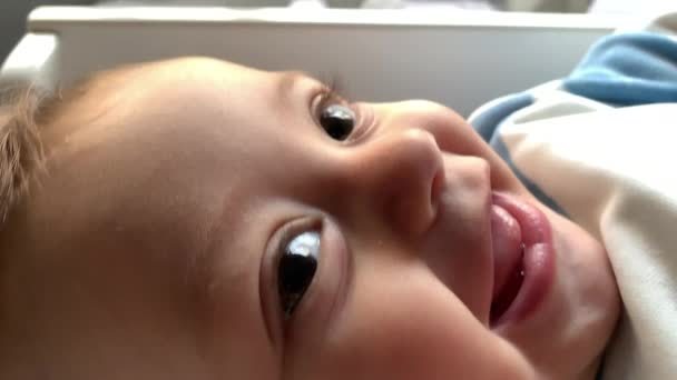 Baby Boy Face Happy Smiling Expression Closeup — Video