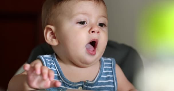 Cute Baby Infant Boy Interaction Highchair — Vídeo de Stock