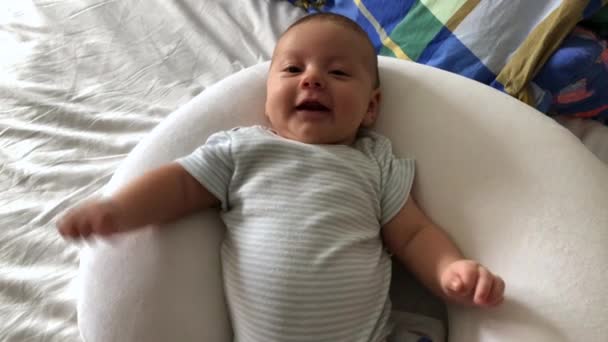 Small Baby Smiling Feeling Joy Looking Camera — ストック動画