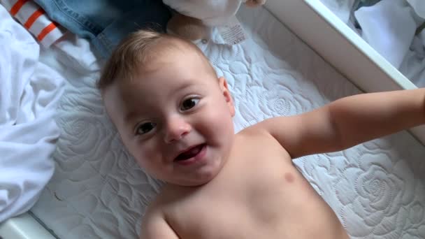 Cute Baby Toddler Smiling Feeling Happy Alive — Wideo stockowe