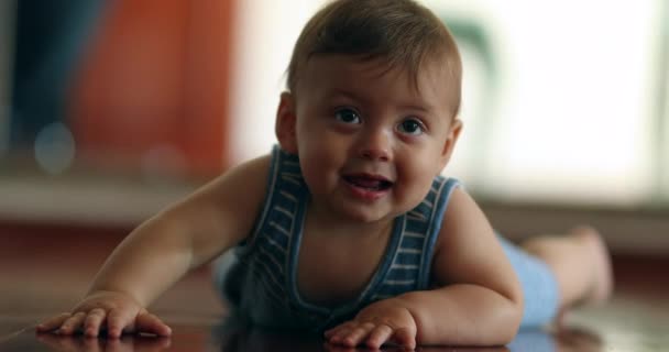 Cute Baby Boy Learning Crawl Home — Vídeo de stock