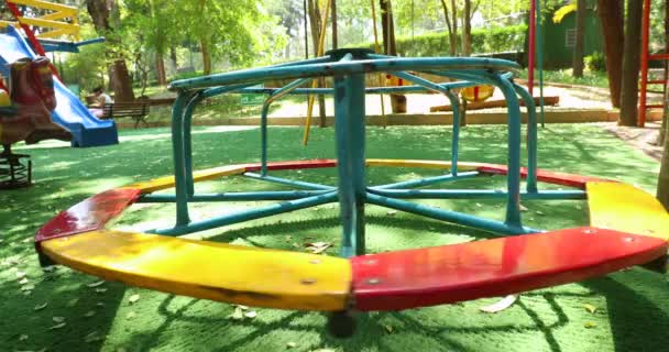 Playground Roundabout Spinning Itself Alone Park — Stock Video