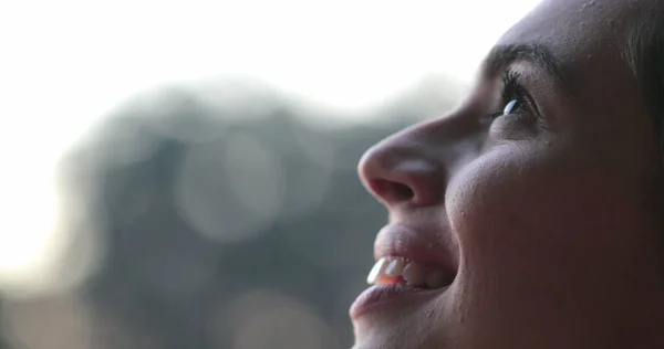 Young Woman Face Opening Closing Eyes Girl Meditating Contemplation Looking — Foto de Stock