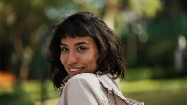 Young Woman Portrait Face Closeup Smiling Camera Happy Girl Standing —  Fotos de Stock