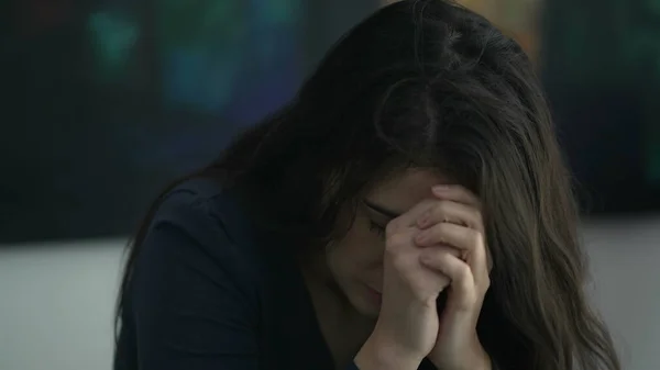 Fearful Woman Suffering Emotional Problems One Worried Girl Closing Eyes — Stok fotoğraf