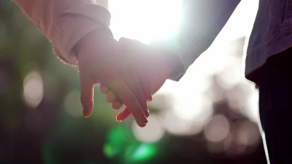 Hands Joining Together Sunlight Flare Background Beautiful Friendship Moment Two — Foto Stock