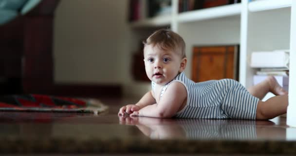 Baby Toddler Home Indoor Floor Observing — ストック動画