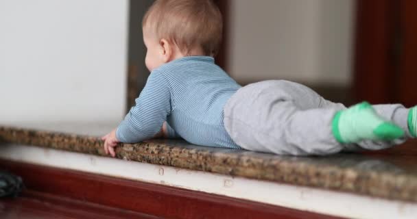 Baby Climbing Step First Time Toddler Infant Learning Climb Stair — Stockvideo