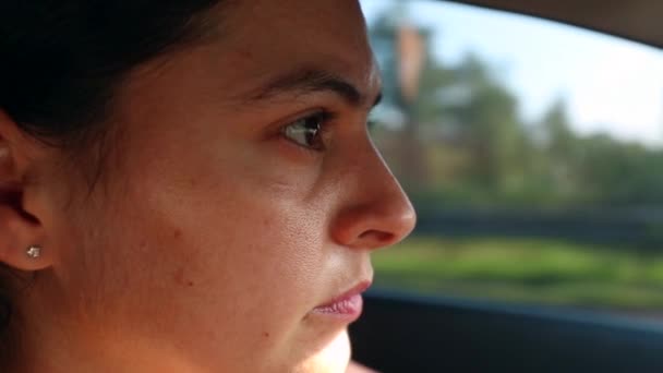Closeup Profile Female Driver Road Driving — Stock video