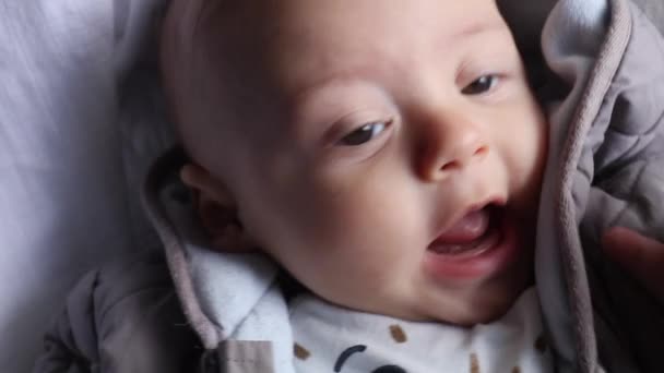 Sweet Cute Baby Infant Boy Smiling Camera — Video