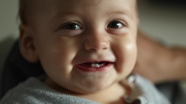 Adorable Baby Spontaneous Smile Infant Face Real Life Laugh — Vídeos de Stock