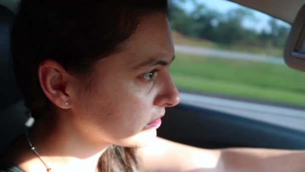 Woman Driving Road Focused — Stockvideo