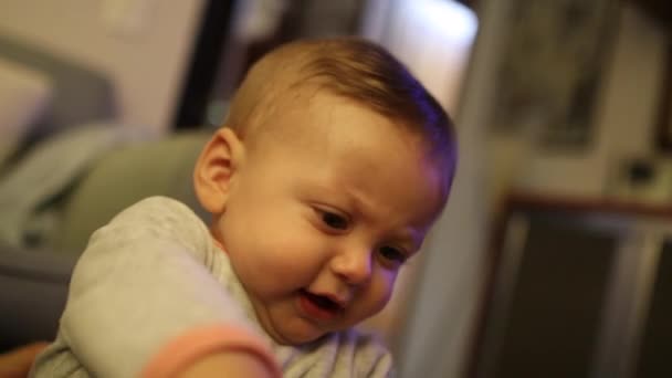 Angry Upset Crying Baby Toddler Boy Having Tantrum — 图库视频影像