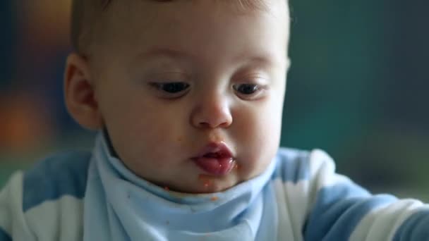 Closeup Baby Toddler Infant Boy Feeding Cute Child — Stockvideo