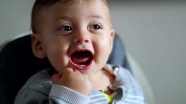 Cute Baby Face Hand Mouth Playing Being Adorable — Stock Video