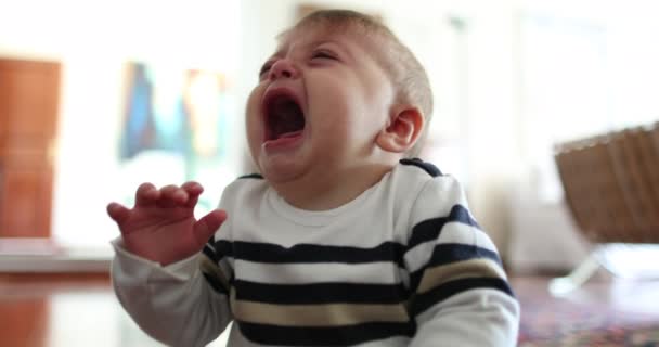 Расстроенный Сердитый Ребенок Плачет Неконтролируемо Истерика Младенца — стоковое видео
