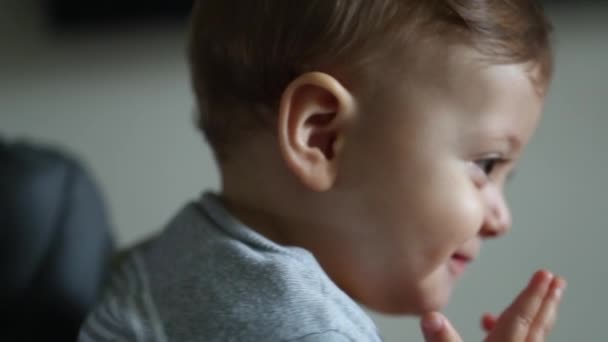 Bashful Baby Infant Boy Portrait Doing Noise Mouth Feeling Happy — Stock video