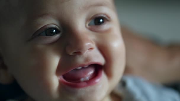 Baby Spontaneous Smile Laugh Infant Child Face Real Life Smiling — Stock videók