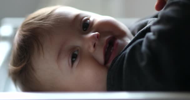Happy Adorable Cute Baby Toddler Infant Boy Feeling Joy Smiling — 图库视频影像