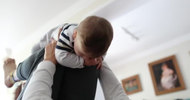 Playful Mother Playing Baby Son Infant Toddler Upside Plays Mom — Vídeo de Stock